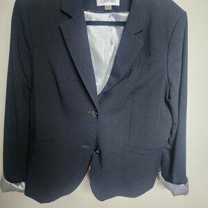 Calvin Klein navy roll tab open blazer